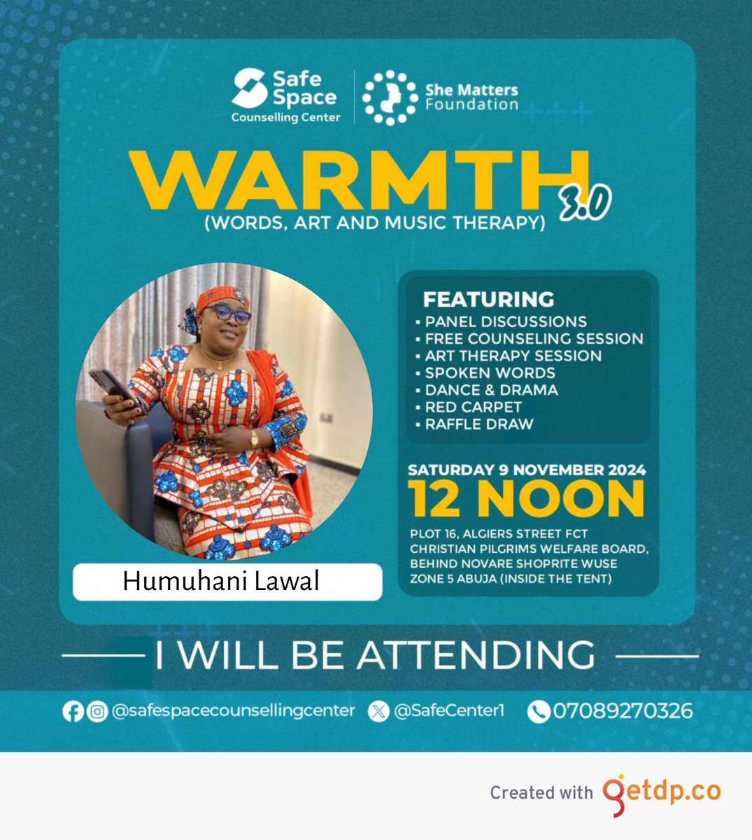 Join us at Warmth by Safe Space a day dedicated to mental wellness, connection, and support. Let's create a safe, understanding environment where we can grow together.
 Date: 12 noon
📍 Venue: Christian pilgrim welfare board behind Novare mall wuse zone 5 Abuja
<a href="/SafeCenter1/">Safe Space Counselling Center</a>