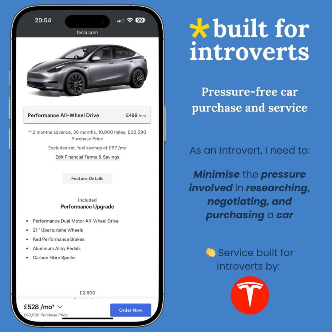 builtforintros's tweet photo. A modern and largely person-free experience - removing dealership visits, negotiation, and pressured decision-making. 

👏 @Tesla : buy or service - a dream experience for introverts 👏 

#introvert #introvertlife #introvertproblems #introvertstruggles #quiet #builtforintroverts https://t.co/HOmRZbqggP