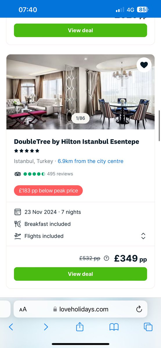 amckns's tweet photo. @loveholidays 
Hi, I am trying to book  a stay with yourselves. 
This is the price on the website however when I click on it to book - it goes to £550!! https://t.co/1z5bV41cv0