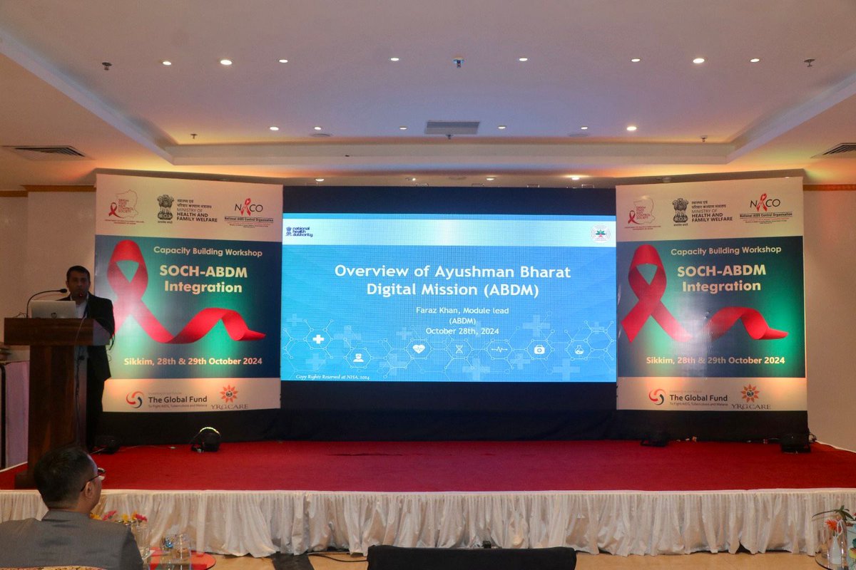 AyushmanNHA's tweet image. NHA team participated in SOCH ABDM Integration Workshop organised by @NACOINDIA in Gangtok, Sikkim from 28th-29th October 2024.

The representatives of NHA sensitised the State officers of Sikkim and other participants on #ABHAnumber, #PHR, #HPR, #HFR and other modules of #ABDM.