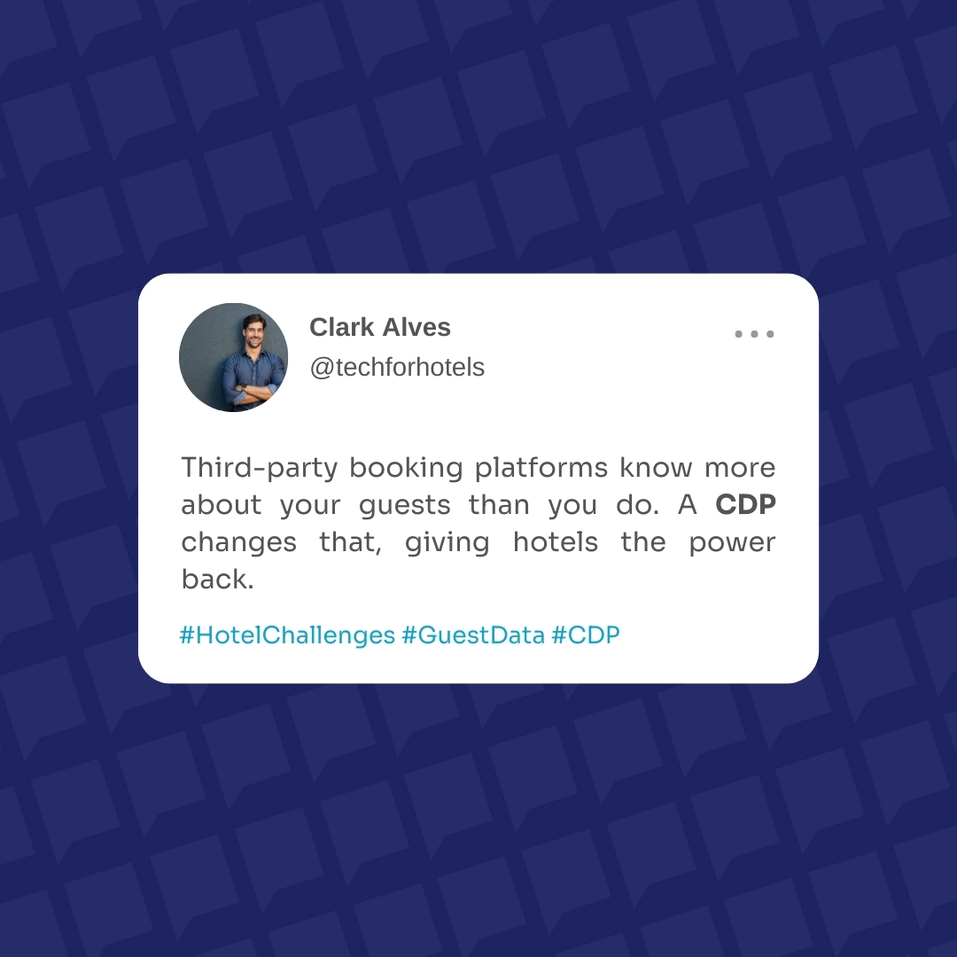 Ever feel like third-party booking sites know more about your guests than you do? 😕 
It’s time to flip the script! A CDP helps you take control of your data, understand your guests better, and turn that into more direct bookings. ⚡️

#HotelChallenges #GuestData #CDP #TrustYouCDP