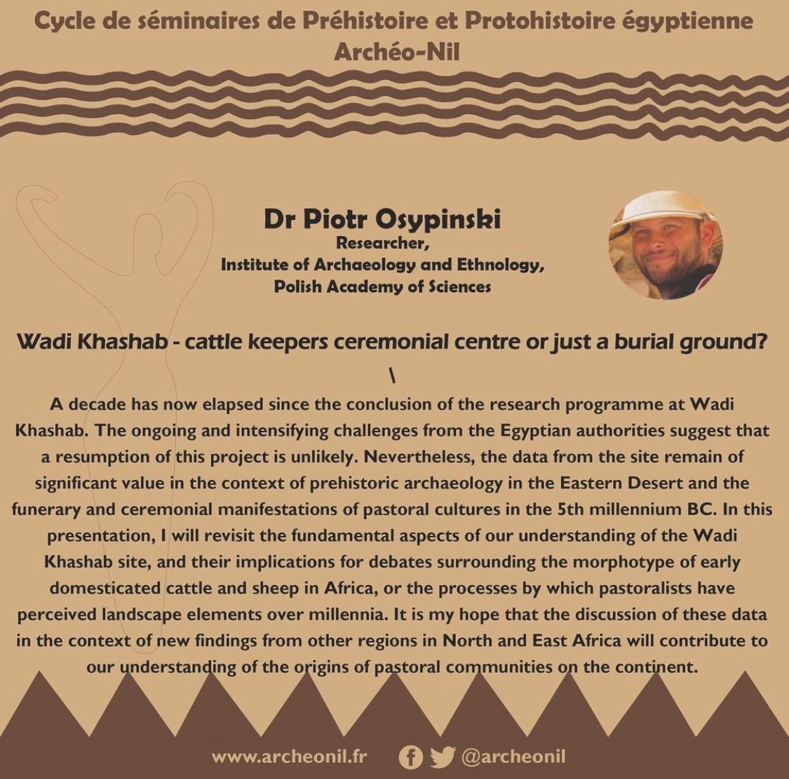 ArcheoNil's tweet image. 📆 Our next lecture will be on November 15th, at 1 p.m. ! It will be presented by Dr Piotr Osypinski.
📝 Register with our form (docs.google.com/forms/d/e/1FAI…) or by contacting seminaire@archeonil.fr.