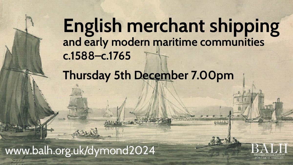 BALH (@balhnews) on Twitter photo One month until our Dymond Lecture! We will be joined by Professors <a href="/Medievalmariner/">Craig Lambert</a> and John McAleer, who will discuss English merchant shipping and early modern maritime communities.
Find out more: ow.ly/UMlw50SE3Mi
#WeAreLocalHistory #LocalHistoryForAll One month until our Dymond Lecture! We will be joined by Professors <a href="/Medievalmariner/">Craig Lambert</a> and John McAleer, who will discuss English merchant shipping and early modern maritime communities.
Find out more: ow.ly/UMlw50SE3Mi
#WeAreLocalHistory #LocalHistoryForAll