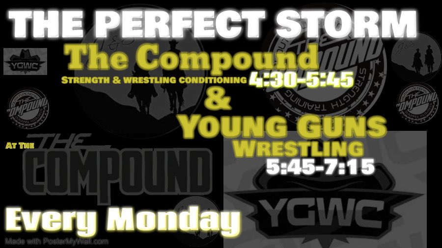 TheCompoundOG's tweet image. The Perfect Storm! Every Monday Night, 
The Compound Strength &amp;amp; Conditioning 4:30-5:45 and Young Guns 5:45-7:15 

#championsaremade 
@YoungGunsWC