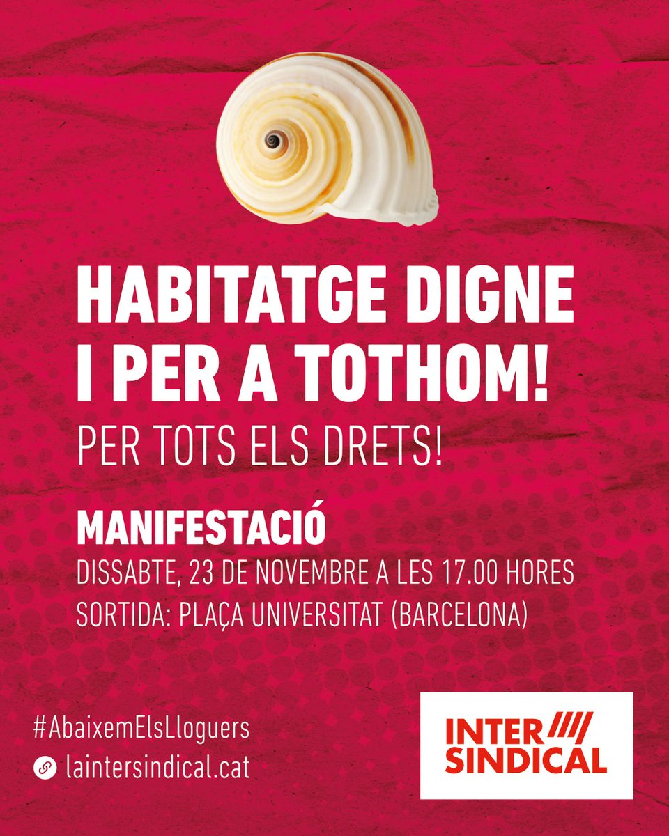 📣 El pròxim 23 de novembre, els carrers seran un clam per l'habitatge digne i per a tothom!

❌ Defensem els nostres drets!

🗓️ 23 de novembre
🕔 A les 17:00h
📌 Plaça Universitat, Barcelona