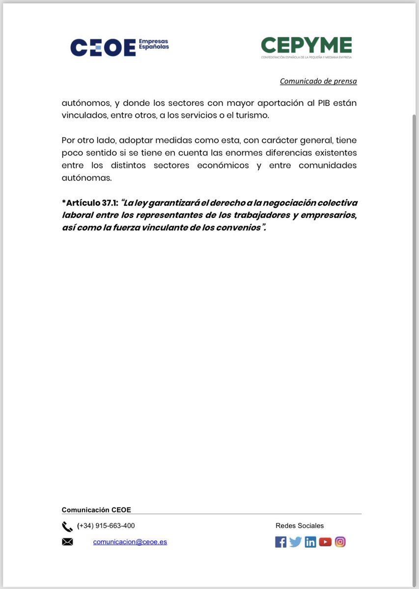 ➕ <a href="/_CEIM_/">𝗖𝗘𝗜𝗠</a> se suma al rechazo de <a href="/CEOE_ES/">CEOE</a> y <a href="/cepyme_/">CEPYME</a> a la propuesta del Ministerio de Trabajo de reducción legal de la jornada laboral.

🔴 Modificar por ley cuestiones que son materia propia de los convenios colectivos supone una intromisión en la autonomía de la negociación