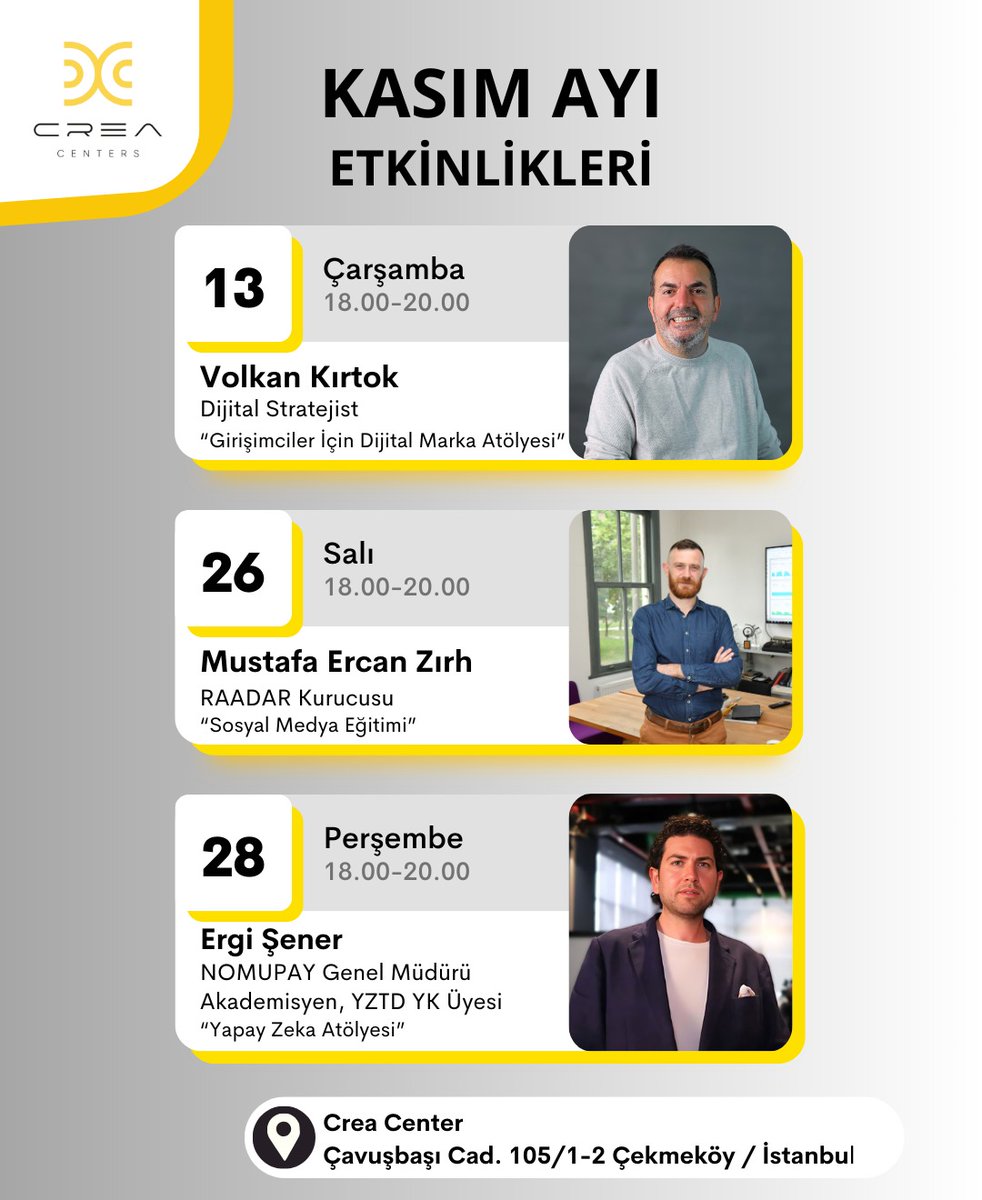 Kasım 2024 Etkinlik Ajandası 📝🔍
#atölye #etkinlik #sosyalmedya #eğitim #yapayzeka #girişimci #workshop #workshops