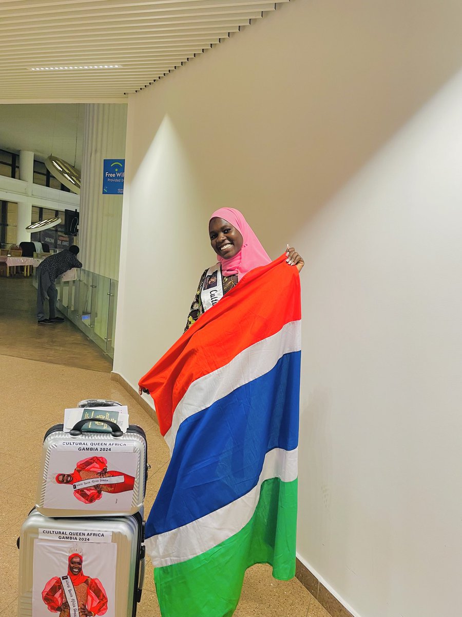 I am currently on my way to Nigeria for the CQA pageant. Saying that I am proud of myself is an understatement. I promise to carry this flag with grace and respect. I am ready for Africa to see Gambia through me. Please vote and pray for me while I do the rest, In Sha Allah!