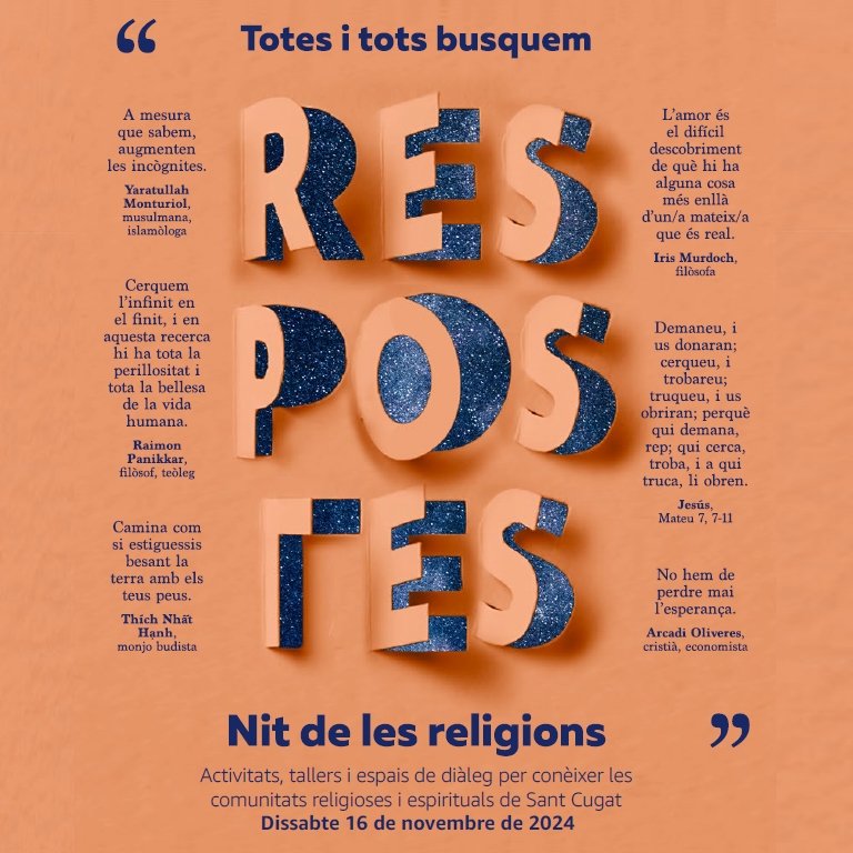 ☪️✡️✝️🕎☦️Us convidem a la 3a edició de La Nit de les Religions

Celebrem els drets, la diversitat i la humanitat amb més d’una dotzena d’activitats programades on podreu conèixer el mosaic de creences i pràctiques religioses de #SantCugat 

📲santcugat.cat/activitat/nit-…

<a href="/_AUDIR/">AUDIR</a>