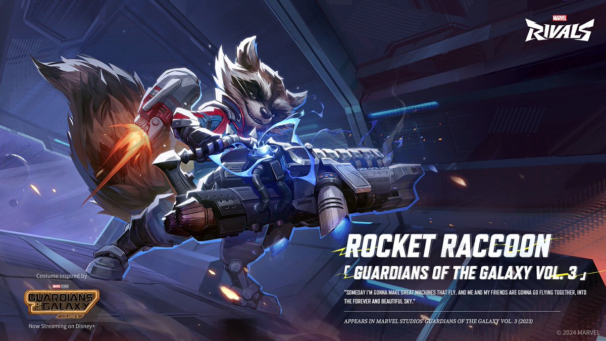 MarvelRivals's tweet image. [Guardians of the Galaxy Vol.3]

He's Rocket...Rocket Raccoon. Get ready to save the flarkin' galaxy as Rocket Raccon in his legendary appearance inspired by Marvel Studios' Guardians of the Galaxy Vol. 3 in Marvel Rivals on December 6th!

#MarvelRivals #Marvel #MarvelGames…
