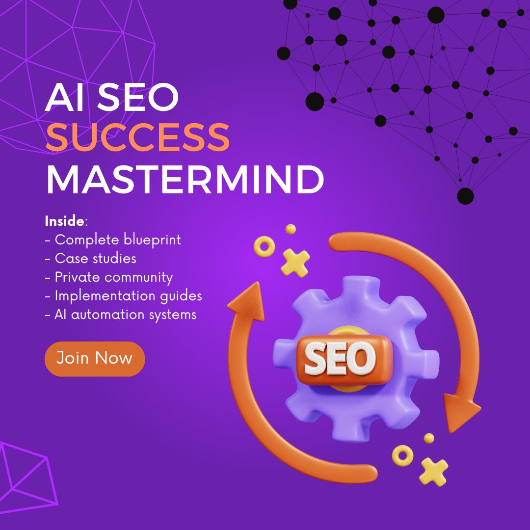 The AI SEO game changed.

Real results:
- €0 to €120K/month
- $150K partnership deals
- $10K ChatGPT systems

No fluff.
No theory.
Pure execution.

Giving away my entire playbook.
(Free AI SEO Success Mastermind)

Inside:
- Complete blueprint
- Case studies
- Private community