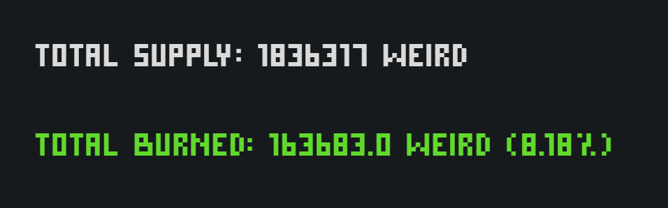s__orion's tweet photo. Today we burned 39,606 tokens😱, increasing $Weird and $PHMN! We burn🔥 tokens by buying them back from market 🙃

Total Supply decreased to 1836317 tokens

It's crazy weird🤪 https://t.co/veHwvoW9nb