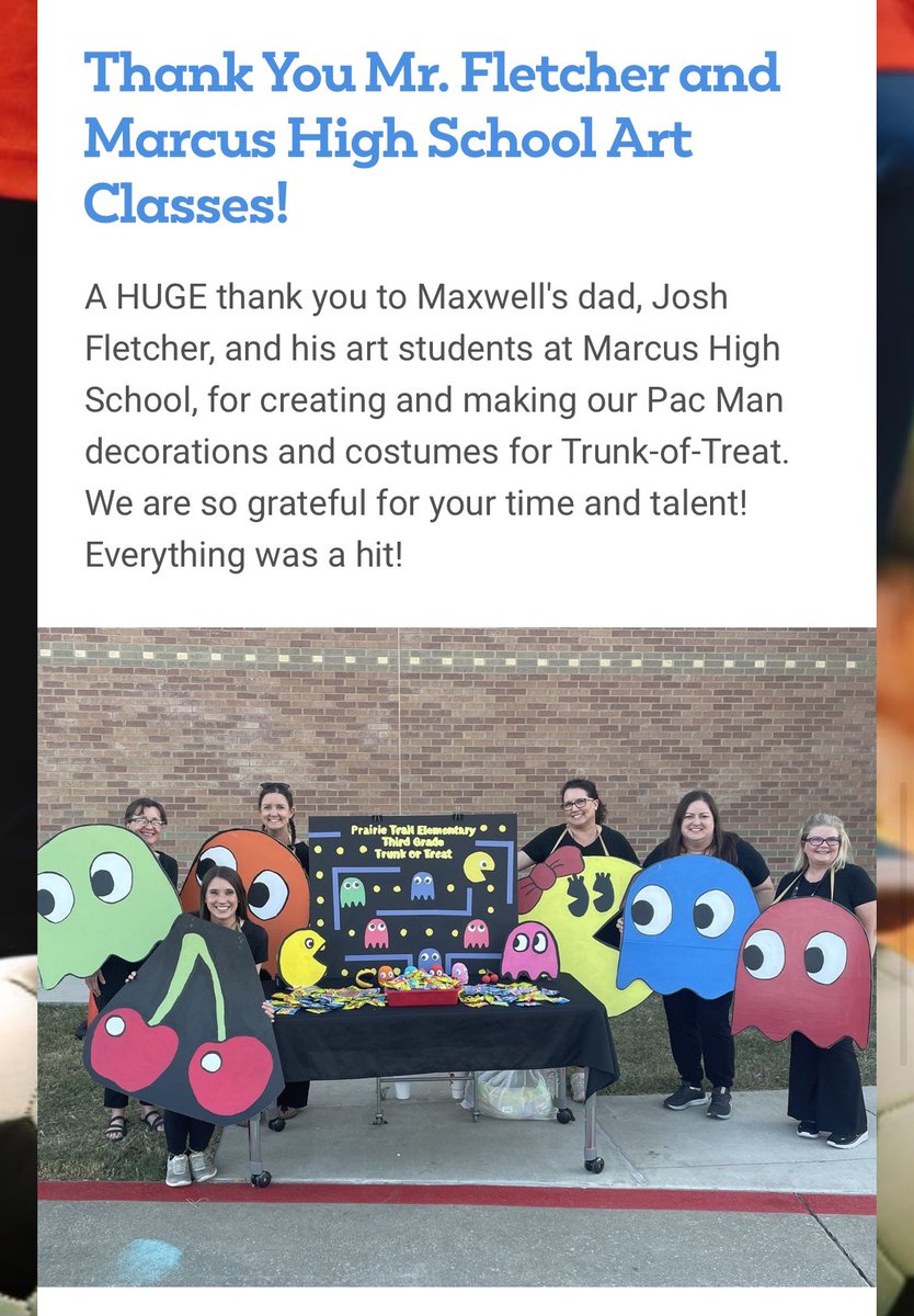 Josh Fletcher (@fletchermhsart) on Twitter photo Thank you Prairie Trail for allowing us to help this year! It was a great experience- always happy to help! Special thanks to Mrs. Fisher for including us! <a href="/MarcusRedNation/">MARCUS RED NATION</a> <a href="/Marcus_HS/">Marcus High School</a> <a href="/PrairieTrailES/">Prairie Trail Elementary</a> Thank you Prairie Trail for allowing us to help this year! It was a great experience- always happy to help! Special thanks to Mrs. Fisher for including us! <a href="/MarcusRedNation/">MARCUS RED NATION</a> <a href="/Marcus_HS/">Marcus High School</a> <a href="/PrairieTrailES/">Prairie Trail Elementary</a>