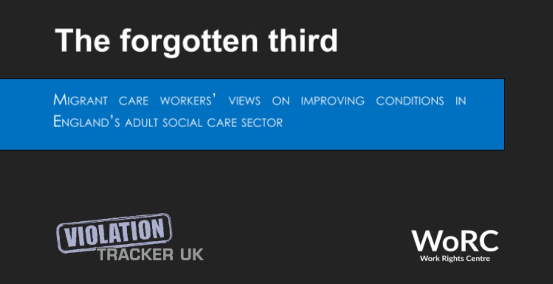 🚨 New research report launch

Drawing on interview and survey data with nearly 100 migrant carers, and data analysis of companies licenced by the Home Office, we find that:
💥breaches of employment rights are pervasive;
💥and sponsor non-compliance is endemic.

Join us at 3pm on