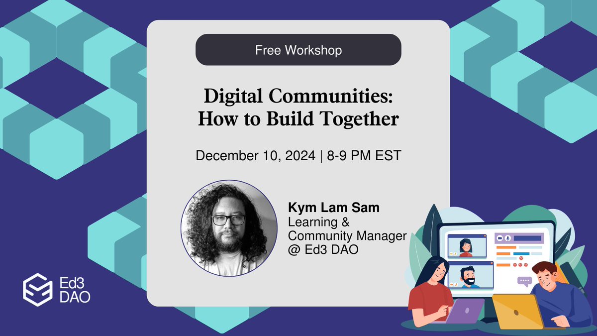 Ed3DAO (@ed3dao) on Twitter photo ✨ Don’t miss this! <a href="/UncleBimBim/">UncleBimBim a.k.a Kym Lam Sam</a> from Ed3 DAO will share his insights on building human-centric digital communities. 🌐 Join our FREE workshop and create lasting impact!
👉 Sign up here: bit.ly/4hl6CFh
#DigitalInnovation #Web3 #CommunityLeadership #EdTech ✨ Don’t miss this! <a href="/UncleBimBim/">UncleBimBim a.k.a Kym Lam Sam</a> from Ed3 DAO will share his insights on building human-centric digital communities. 🌐 Join our FREE workshop and create lasting impact!
👉 Sign up here: bit.ly/4hl6CFh
#DigitalInnovation #Web3 #CommunityLeadership #EdTech