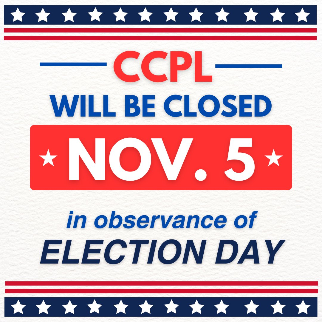 The Charles County Public Library will be closed on November 5th in observance of Election Day.

We might be closed, but you can check out our online resources 24/7 by clicking the link in our bio!

#ccpl #ccplonline #indigenouspeoplesday