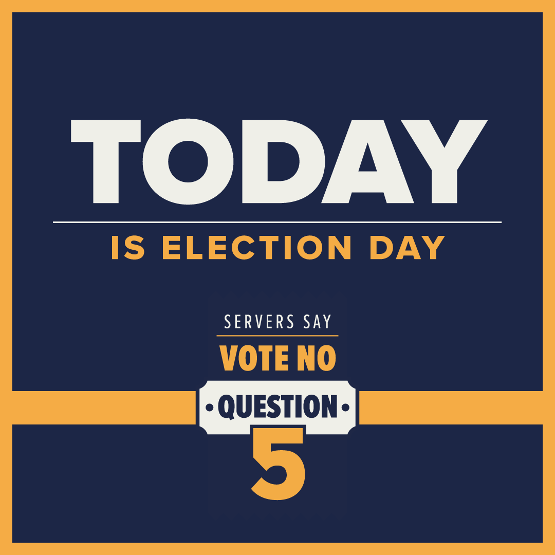 TODAY is the DAY. Head up to your polling locations and vote NO on ballot question NUMBER 5. Every vote counts: make your voice heard. 💪 #NOon5 #MAPoli