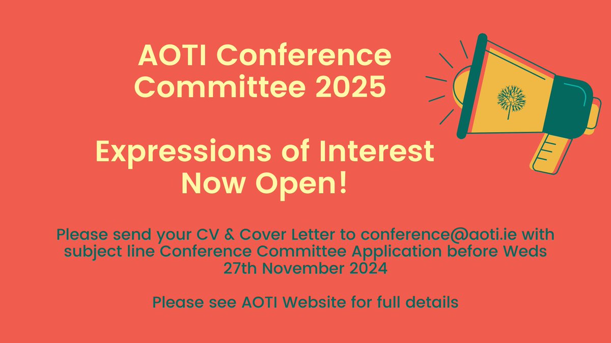 📢We’re excited to announce that expressions of interest are now open for the AOTI Conference Committee 2025!

If you’re interested in helping create this important event, we’d love to hear from you!

Please see AOTI website for full details! Deadline for receipt: Weds 27th Nov⏳