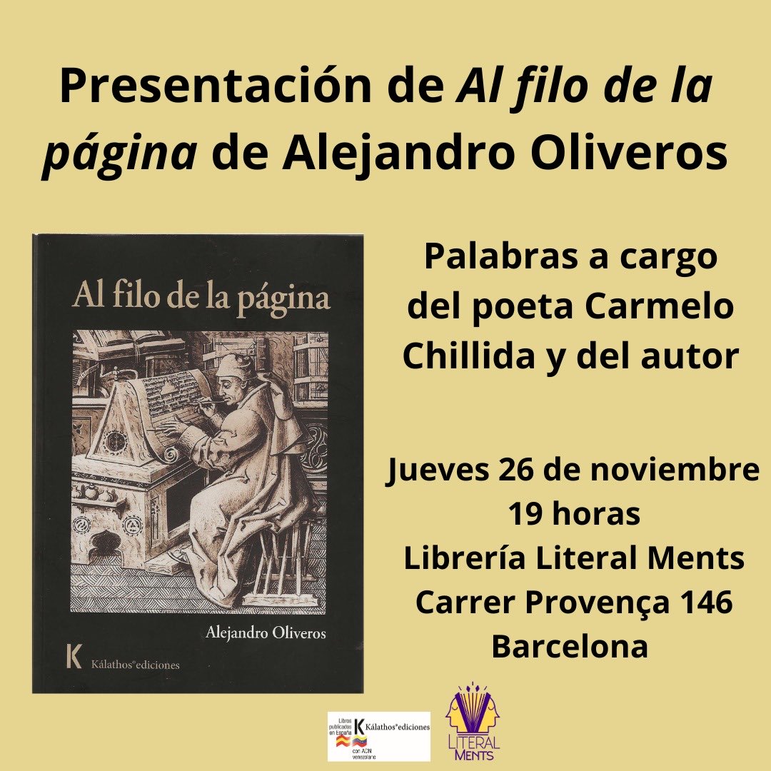 Alejandro Oliveros presenta su más reciente poemario en Barcelona.