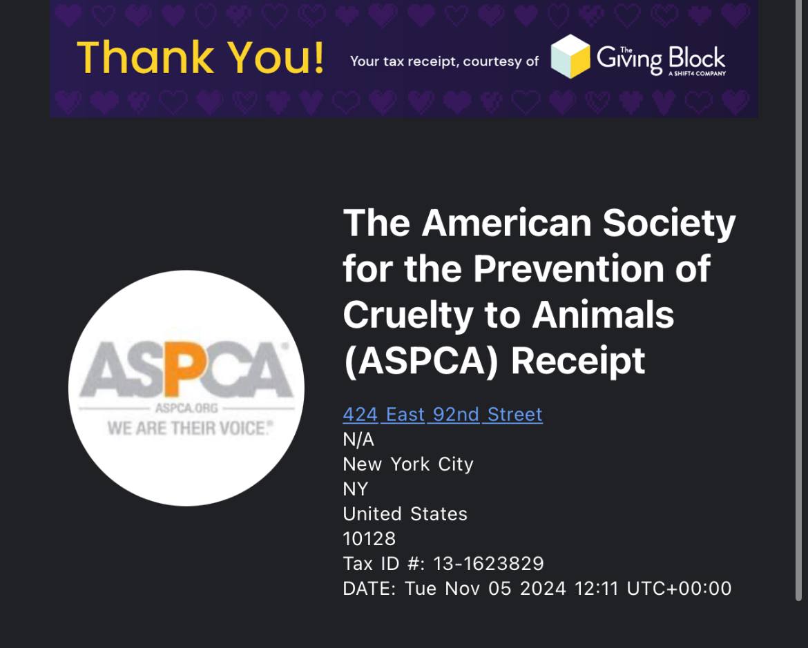ITObyNeiro's tweet photo. We’re thrilled to announce that the $Ito community has made its first donation of $1,000 to @ASPCA ! This is just the beginning of our mission to make a real impact for animals in need. Thank you to everyone who helped make this happen – together, we’re making a difference!

https://t.co/SV8h2rF2OX