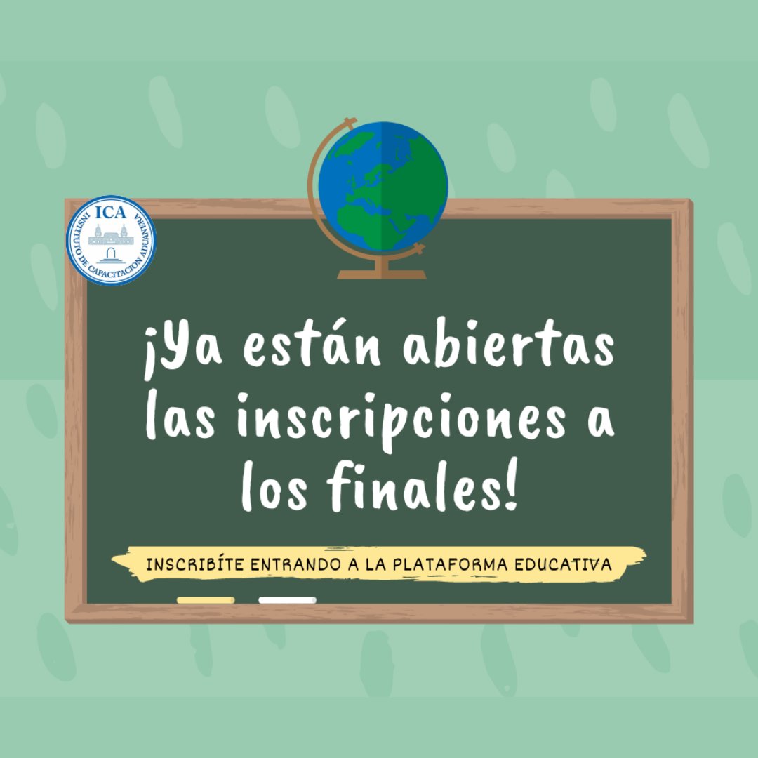 icaoficial's tweet photo. 📅 𝐇𝐚𝐬𝐭𝐚 el 𝟐𝟕 𝐝𝐞 𝐧𝐨𝐯𝐢𝐞𝐦𝐛𝐫𝐞 𝟐𝟎𝟐𝟒 podrás inscribirte a los finales de diciembre ...

Ingresá a la plataforma educativa, consultá el instructivo e inscribíte ahora!!! ✍️ https://t.co/teTGOE6GjO