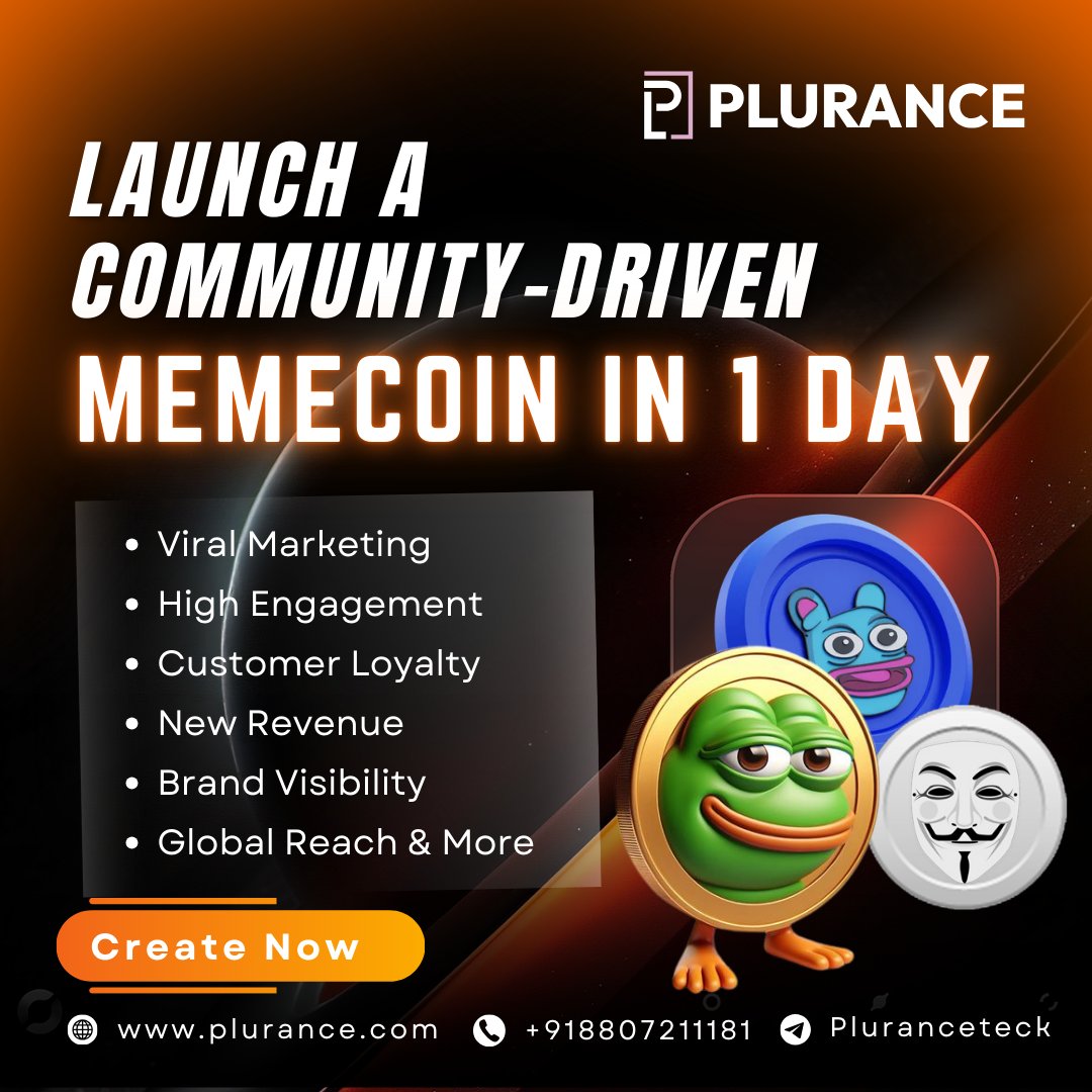plurancetech's tweet image. Launch Your #MemeCoin in Just 1 Day! 🚀

With #Plurance’s #MemecoinDevelopment Services, you can create a #communitydriven #token faster than ever. – Start Today, Launch Tomorrow! 🌐💰

Create Now -  plurance.com/meme-coin-deve…

#Ethereum #Solana #sei #SUI #binancesmartchain #Crypto