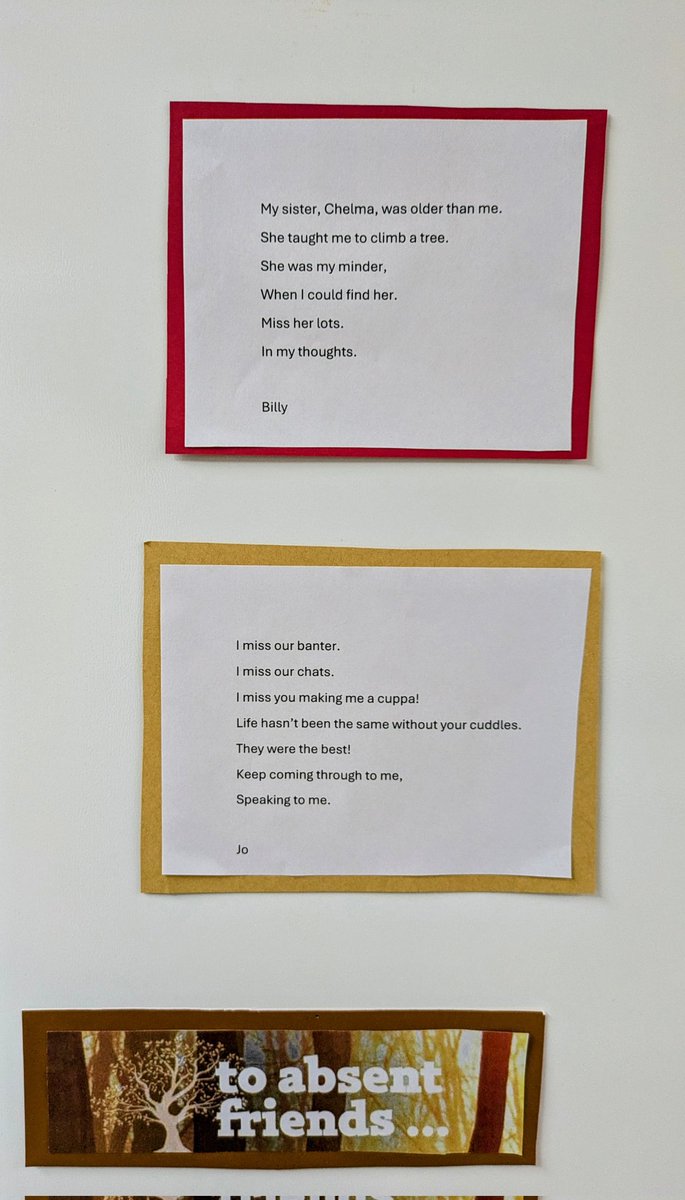 Residents &amp; staff have been remembering those that have gone before them, creating a display of 'words of remembrance'. 
#ToAbsentFriends