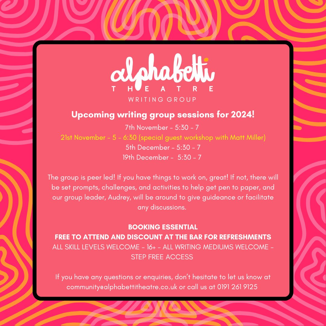 📝Writers! If you're looking for a space to write in a relaxed and friendly environment, we have dates for our Alphabetti Writing Group right up until the end of 2024! 
(we will be continuing in 2025, dates tbc👀). 
alphabettitheatre.co.uk/alphabettiwrit…