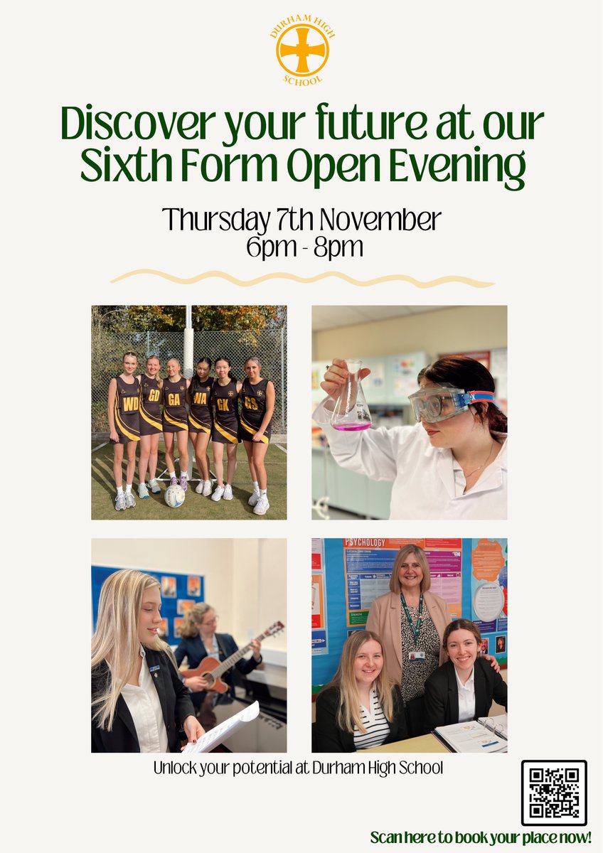 DurhamHighSch's tweet photo. Only two days to go! 

Join us on Thursday for our Sixth Form Open Evening 6pm - 8pm.

Book your place now: https://t.co/XkUYobWwMZ

#dhs140years https://t.co/aIrwx2Z0Xj