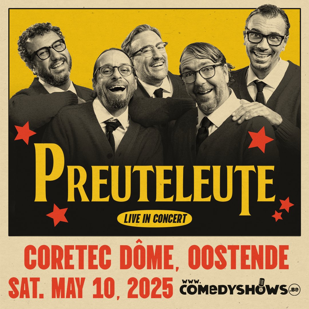 Een avondje meezingen met de grootste hits van Preuteleute? Daar zegt echt niemand nee tegen! 😍

📍 COREtec Dôme, Oostende
📆 zaterdag 10 mei 2025
🎟️ comedyshows.be/kalender/preut…