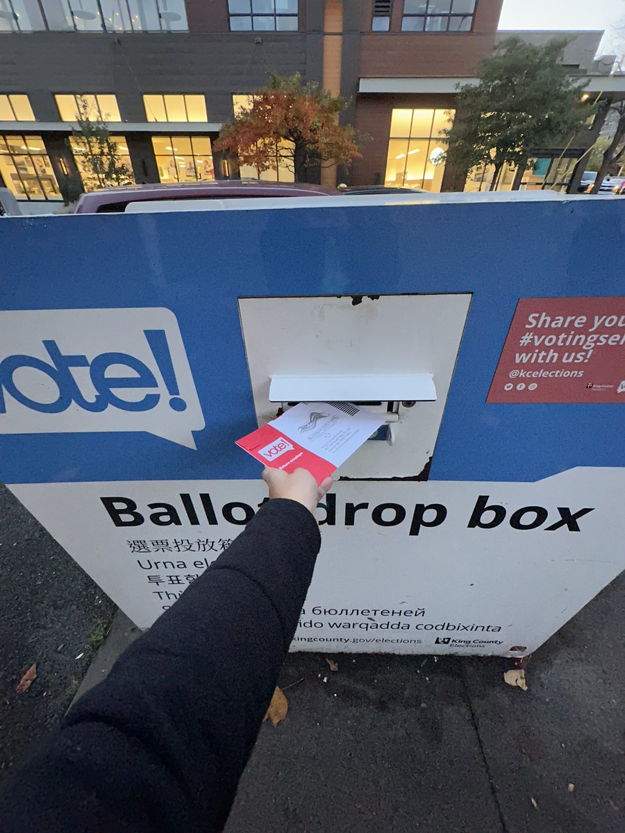 Dropped off my ballot last night! If you haven’t voted yet, you have until 8 p.m. to submit your ballot. 

📮 King Co. ballot box locations: shorturl.at/0XdDa