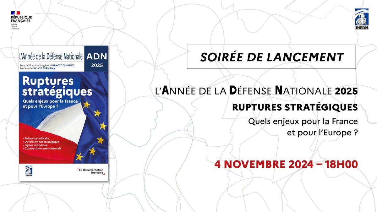 📚Lancement réussi pour l'Année de la Défense Nationale 2025 #ADN !

Face au retour de la guerre de haute intensité en Europe, aux avancées technologiques et à l’extension des conflits au Moyen-Orient, l’#ADN 2025 offre une analyse approfondie des grands enjeux stratégiques ayant
