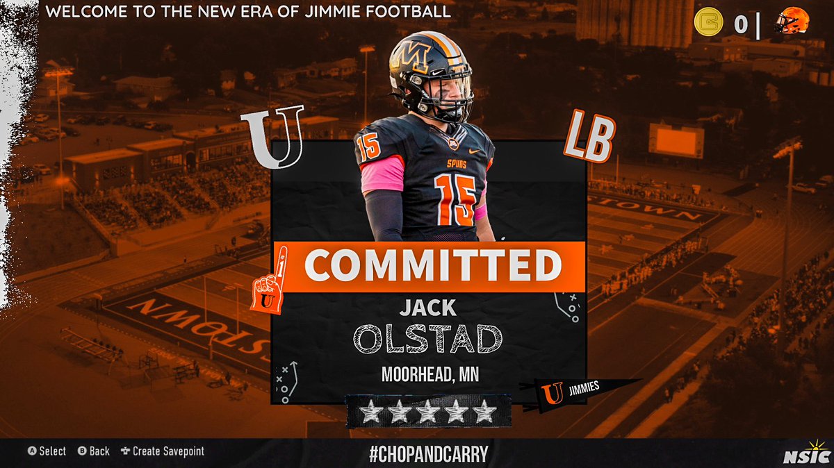Jack Olstad (@jack_olstad) on Twitter photo I’m exited to announce my commitment to <a href="/JimmieFootball/">Jamestown Football</a> ! Thank you for all the coaches and people that have been there for me along in this process of recruiting.
Thank you <a href="/MHDspudFootball/">MoorheadSpudFootball</a> for the past 4 years of football!
<a href="/Coach_Mistro/">Brian Mistro</a> <a href="/CoachZim_UJ/">Josh Zimmer</a> <a href="/PrepRedzoneMN/">Prep Redzone Minnesota</a> I’m exited to announce my commitment to <a href="/JimmieFootball/">Jamestown Football</a> ! Thank you for all the coaches and people that have been there for me along in this process of recruiting.
Thank you <a href="/MHDspudFootball/">MoorheadSpudFootball</a> for the past 4 years of football!
<a href="/Coach_Mistro/">Brian Mistro</a> <a href="/CoachZim_UJ/">Josh Zimmer</a> <a href="/PrepRedzoneMN/">Prep Redzone Minnesota</a>