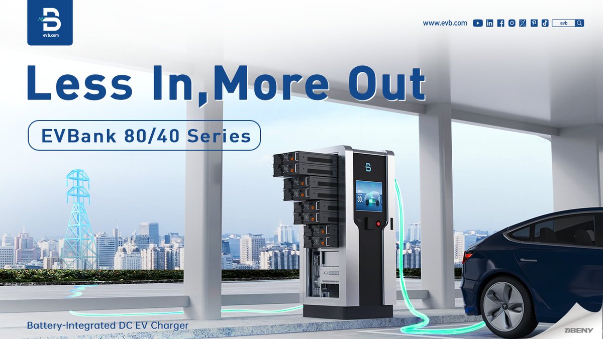 EVBcharging's tweet photo. 🚀 𝙀𝙑𝘽𝙖𝙣𝙠 80/40 𝙎𝙚𝙧𝙞𝙚𝙨 — Igniting the Charge Revolution with Smart Power Solutions!

Our #EVBank 80/40 Series delivers higher power output with less power input, achieving a maximum charging power of 60/80kW. 

EVB Charging — Your Smarter Charging Partner! https://t.co/8ZYQbK7zun
