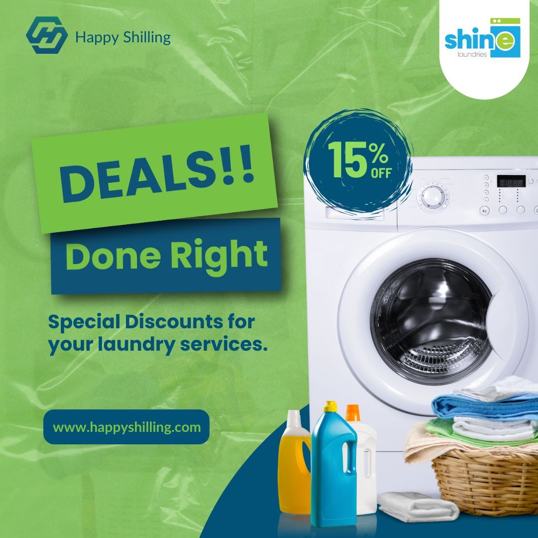ShillingHappy's tweet photo. Struggling with laundry but can’t find affordable options? 😩 No worries, Happy Shilling has you covered! Get special discounts from Shine Laundries and make laundry day easy on your wallet. Tap the link to wash, save, and breathe easy! https://t.co/OuPqs2YxZ1 #HappyShilling https://t.co/MUzoLyqHpc