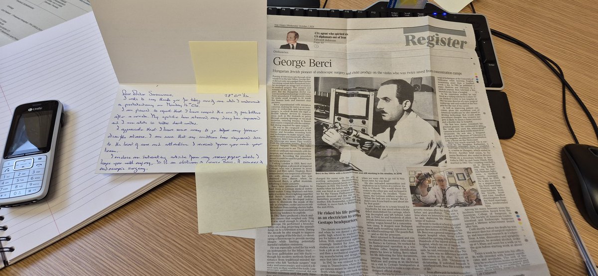 D most interesting letter of thanX received from a patient today who benefited from Retzius sparing Robotic Prostatectomy- a paper article about the iconic "George Bercie" pioneer of endoscopic surgery! <a href="/FreemanHospital/">Freeman Hospital NCL</a>
#Innovator <a href="/DrMaheshDesai4/">Dr Mahesh Desai</a> <a href="/acesridhar/">Ashwin Sridhar</a> <a href="/stingrai78/">🇮🇳 Bhavan Rai 🇬🇧</a>
