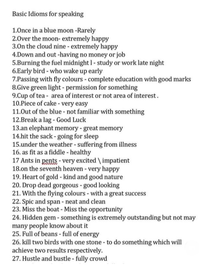 Basic Idioms for speaking