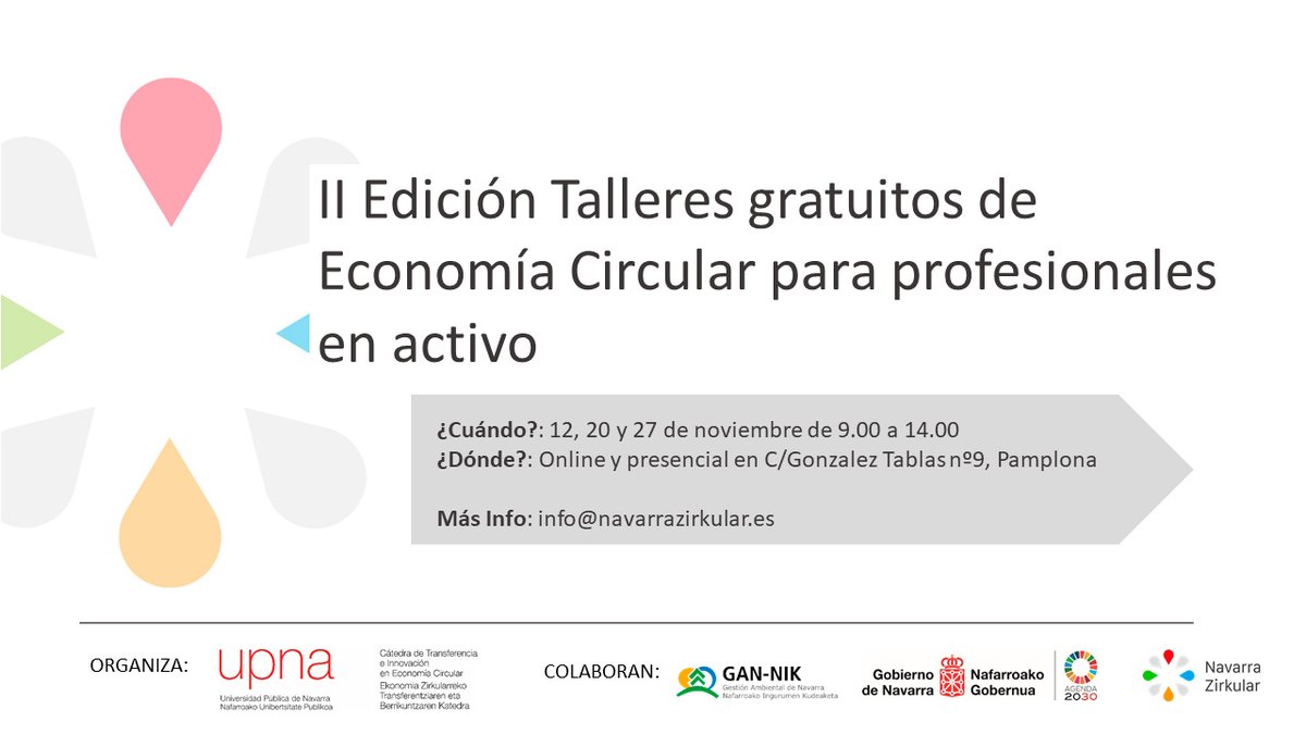 PYME! quieres saber qué hacer para transitar hacia la #economíacircular? Participa en los talleres gratuitos que organizan <a href="/CatedraTIEC/">Transferencia e Innovación en Economía Circular</a> y @GanNavarra. 
Más información e inscripciones👉👉bit.ly/48AihMc