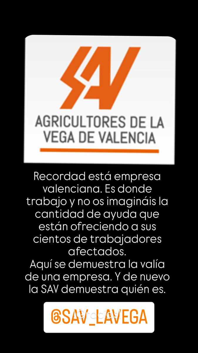Estando afectada, con unas pérdidas millonarias y mi empresa SAV dando el cayo como siempre.
Una empresa valenciana con 125 años de antigüedad y con dos cojones más grandes que un camión...Gracias!