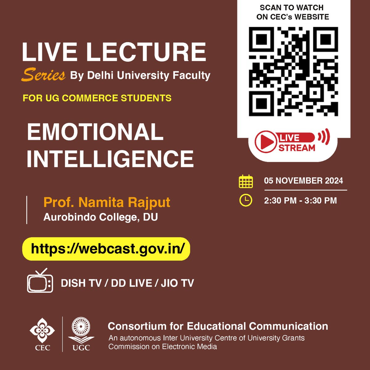 Live Lecture Series
Available on Vyas Higher Education Channel
Webcast on webcast.gov.in