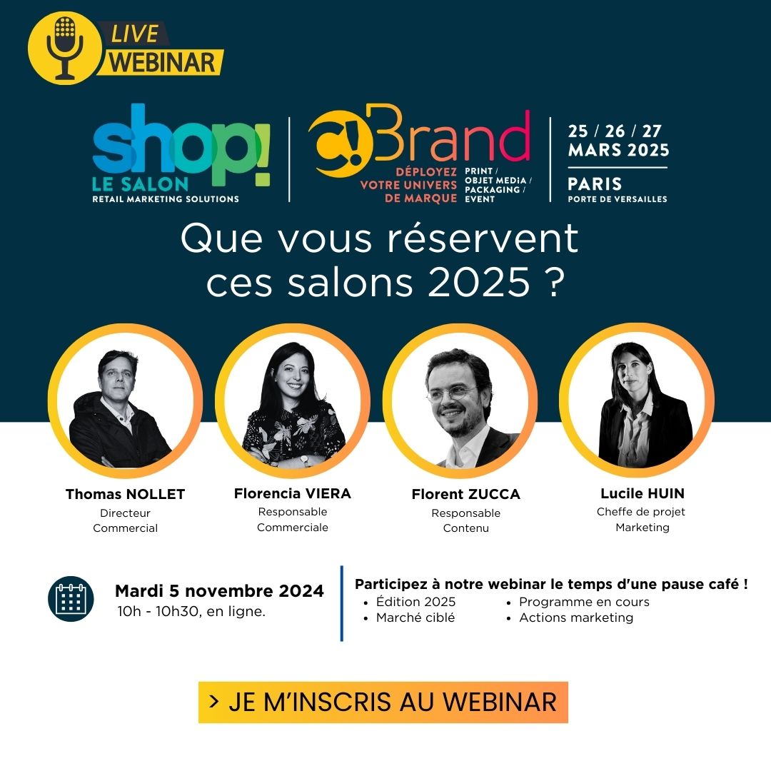 ⏰Rejoignez notre #webinar aujourd'hui à 10h pour tout savoir sur les salons #SHOPLeSalon et #CBrand 2025 !

✅ Connectez-vous ici : lnkd.in/dD79skhZ

#événement #retail #branding #salonprofessionnel <a href="/saloncbrand/">Salon C!Brand</a>