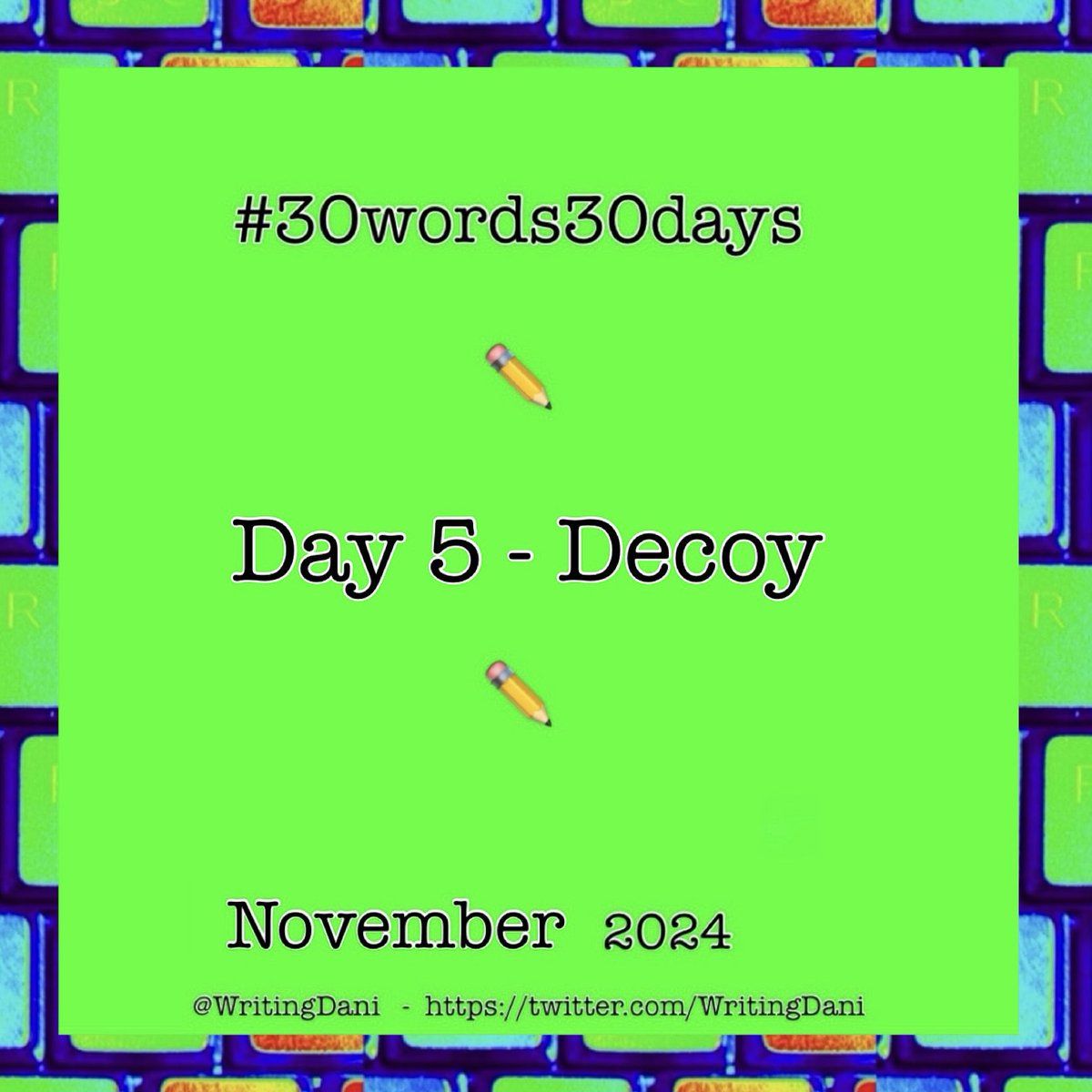 WritingDani's tweet photo. Fred startles as a wrinkled figure materialises

She trips, he drops his bags, leaps to help

A white dog flashes, foodbag-snaffling, sprints off

‘Hey!’
 
Laughing, the decoy skips tap-tapping away

#30words30days #decoy
#writingcommunity #amwriting #microwrimo #microfiction https://t.co/ts3dSerd8E