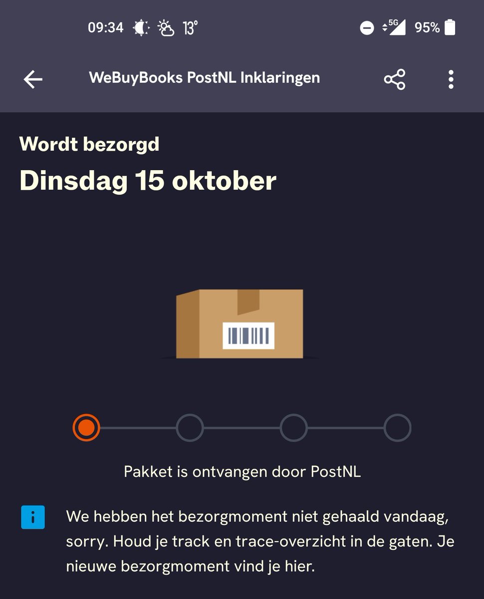 Hey <a href="/PostNL/">PostNL</a>, mag ik mijn pakket? Jullie hebben 'm al een maand en zijn al 3 weken aan het zeggen dat mijn pakket "Vandaag" komt, niet dus, en ongeveer elke dag opnieuw inscannen. Hij krijgt ook bijna elke dag een nieuwe foto in MijnPost. Zijn jullie het boek aan het lezen ofzo?😅