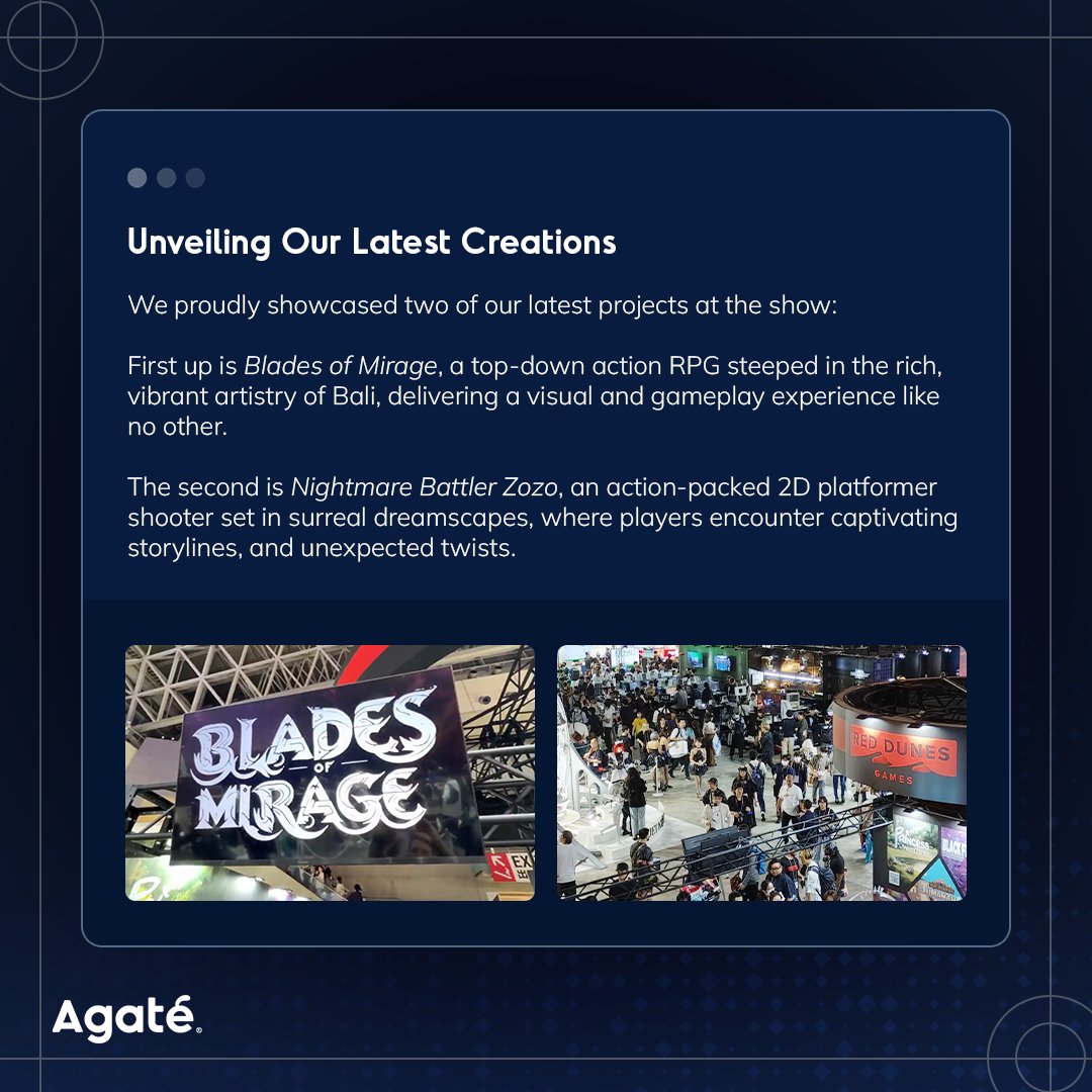 AgateInt's tweet photo. We connected with global leaders, shared ideas, and proudly showcased our latest projects, bringing local games to the global stage.
A special thank you to @reddunesgames for inviting us to join their booth this year. https://t.co/MgczqTay8N