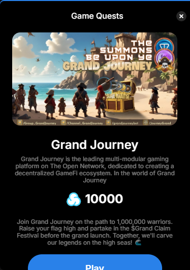 cottondotgame's tweet photo. 🚀 New Game Quest Alert! 🚀

Embark on an epic journey with @JourneyGrand 🌊 The leading GameFi platform on The Open Network invites you to join the path to 1,000,000 warriors. Complete the quest and earn 10,000 Cottons! 🏴‍☠️

Raise your flag, claim your rewards, and let’s make legends on the high seas together! 🌐💎

https://t.co/GrTIl9V4Uk