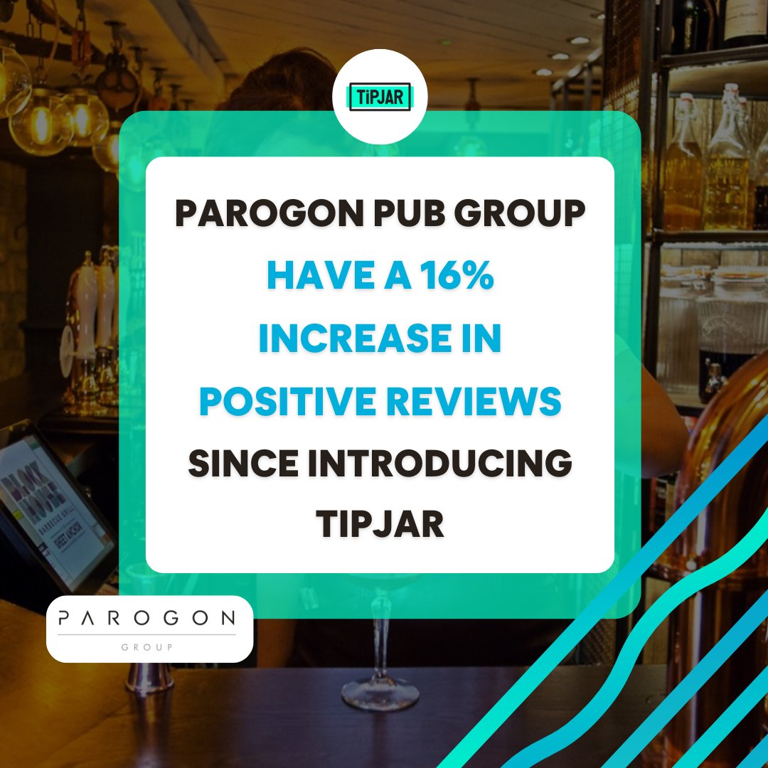 With TiPJAR, Parogon’s had a 16% increase in positive reviews! Guests love tipping their fave staff, and the team also feels the love. 💪✨

Want to know more? Catch their story here 👉 Customer Story - Parogon Pub Group: wearetipjar.com/insights/custo…

#TippingSuccess #HappyGuests