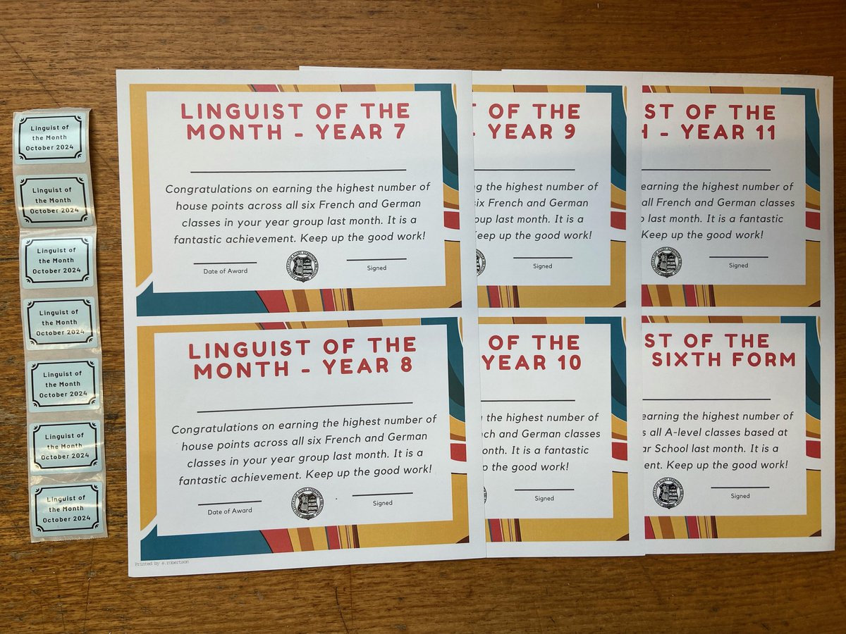 Our Linguist of the Month award launches this week. Students gain this title for getting the most house points in their French / German  lessons across the whole of their year group. For the launch month only, we will take into account house points from September and October.