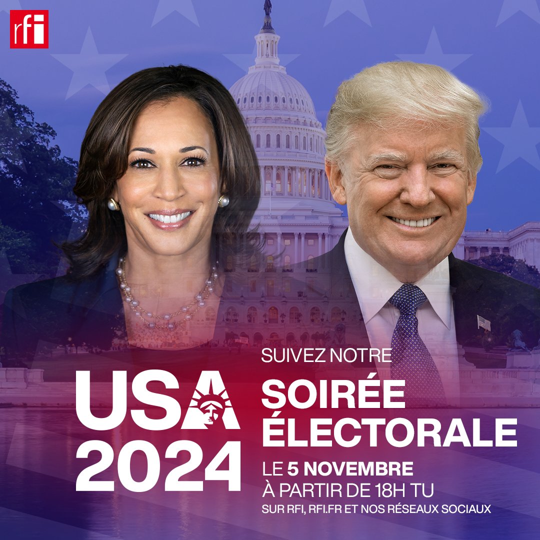 RFI (@rfi) on Twitter photo Les électeurs américains sont appelés aux urnes ce mardi 5 novembre pour élire le 47e président des États-Unis 🇺🇸⬇️
Ce scrutin s'annonce comme le plus serré dans l'histoire électorale américaine ?
C'est à suivre sur rfi.fr et sur l'antenne de RFI 📻 Les électeurs américains sont appelés aux urnes ce mardi 5 novembre pour élire le 47e président des États-Unis 🇺🇸⬇️
Ce scrutin s'annonce comme le plus serré dans l'histoire électorale américaine ?
C'est à suivre sur rfi.fr et sur l'antenne de RFI 📻