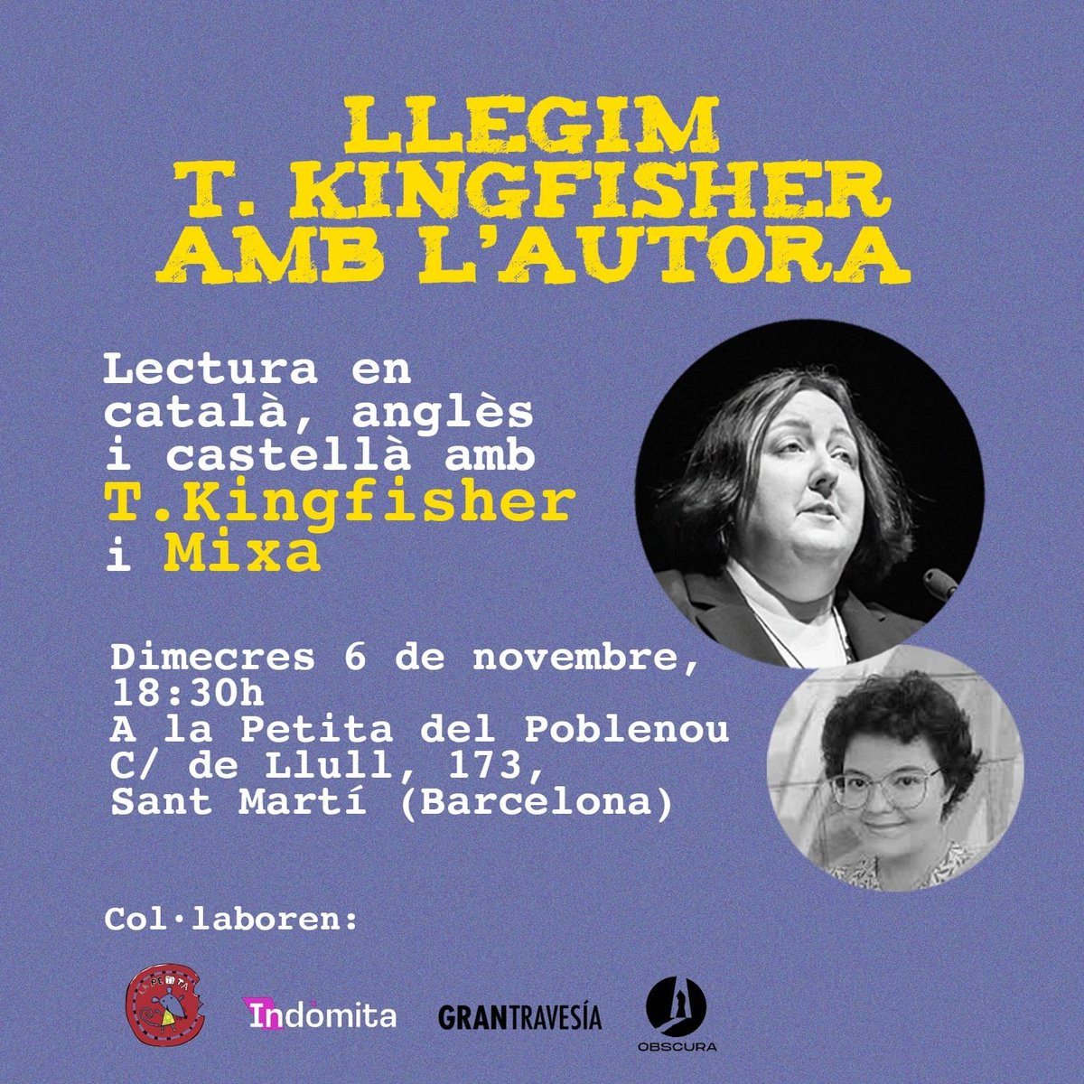 La Petita (@lapetitabcn) on Twitter photo Dimecres 6 de novembre a les 18:30h comptarem amb T. Kingfisher, autora de llibres que ens han agradat tant com Guia màgica d'autodefensa amb galetes, Ortiga i ós... per a presentar-nos un nou llibre Il·luminacions i fer una lectura conjunta amb la <a href="/Mixa_QL/">Mixa</a> representant <a href="/somAJLC/">Associació de Joves Lectors Catalans</a>! Dimecres 6 de novembre a les 18:30h comptarem amb T. Kingfisher, autora de llibres que ens han agradat tant com Guia màgica d'autodefensa amb galetes, Ortiga i ós... per a presentar-nos un nou llibre Il·luminacions i fer una lectura conjunta amb la <a href="/Mixa_QL/">Mixa</a> representant <a href="/somAJLC/">Associació de Joves Lectors Catalans</a>!