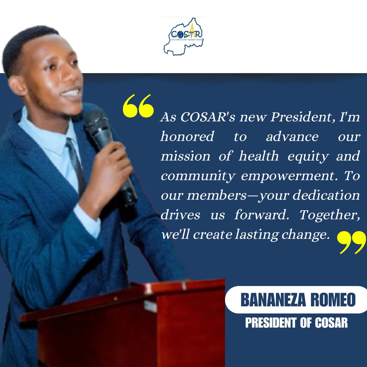 COSAR Rwanda (@cosarofficial) on Twitter photo Introducing the new President of <a href="/CosarOfficial/">COSAR Rwanda</a> <a href="/bananeza777/">BANANEZA Roméo 777</a> ! Bringing a powerful vision for health equity and community empowerment, our leader is ready to take on new challenges. Grateful to our members, partners, and past leadership for their continued commitment. Introducing the new President of <a href="/CosarOfficial/">COSAR Rwanda</a> <a href="/bananeza777/">BANANEZA Roméo 777</a> ! Bringing a powerful vision for health equity and community empowerment, our leader is ready to take on new challenges. Grateful to our members, partners, and past leadership for their continued commitment.
